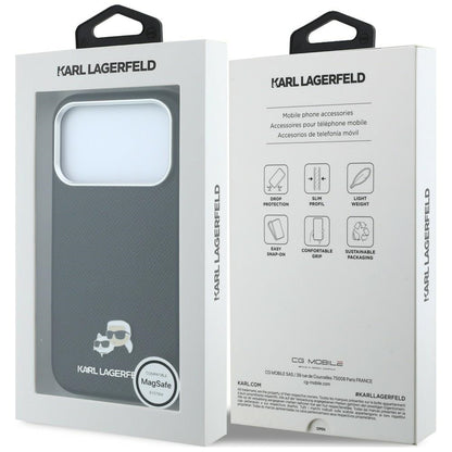 Husa MagSafe pentru Apple iPhone 18 Pro Max / 17 Pro Max, Karl Lagerfeld, Grained KC Heads, Neagra