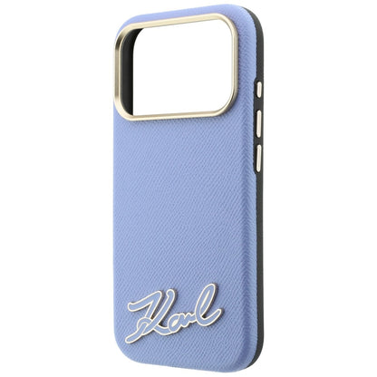 Husa MagSafe pentru Apple iPhone 18 Pro Max / 17 Pro Max, Karl Lagerfeld, Grained Resin Sign Logo, Bleu