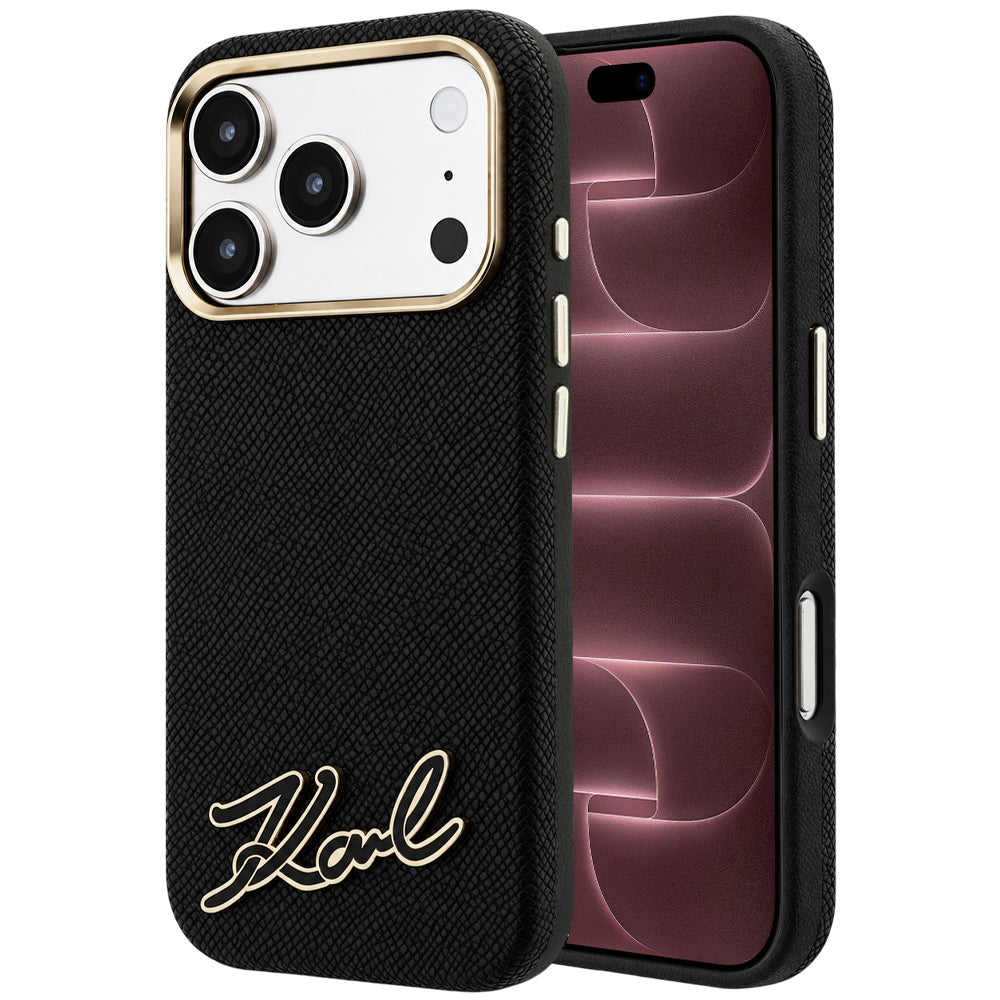 Husa MagSafe pentru Apple iPhone 18 Pro Max / 17 Pro Max, Karl Lagerfeld, Grained Resin Sign Logo, Neagra