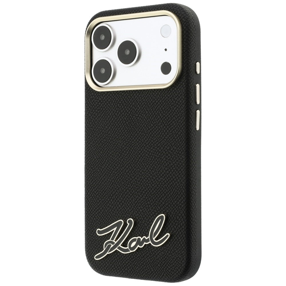 Husa MagSafe pentru Apple iPhone 18 Pro Max / 17 Pro Max, Karl Lagerfeld, Grained Resin Sign Logo, Neagra