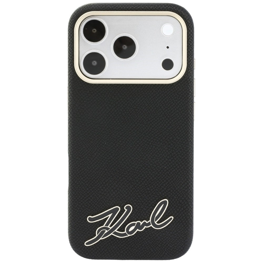 Husa MagSafe pentru Apple iPhone 18 Pro Max / 17 Pro Max, Karl Lagerfeld, Grained Resin Sign Logo, Neagra