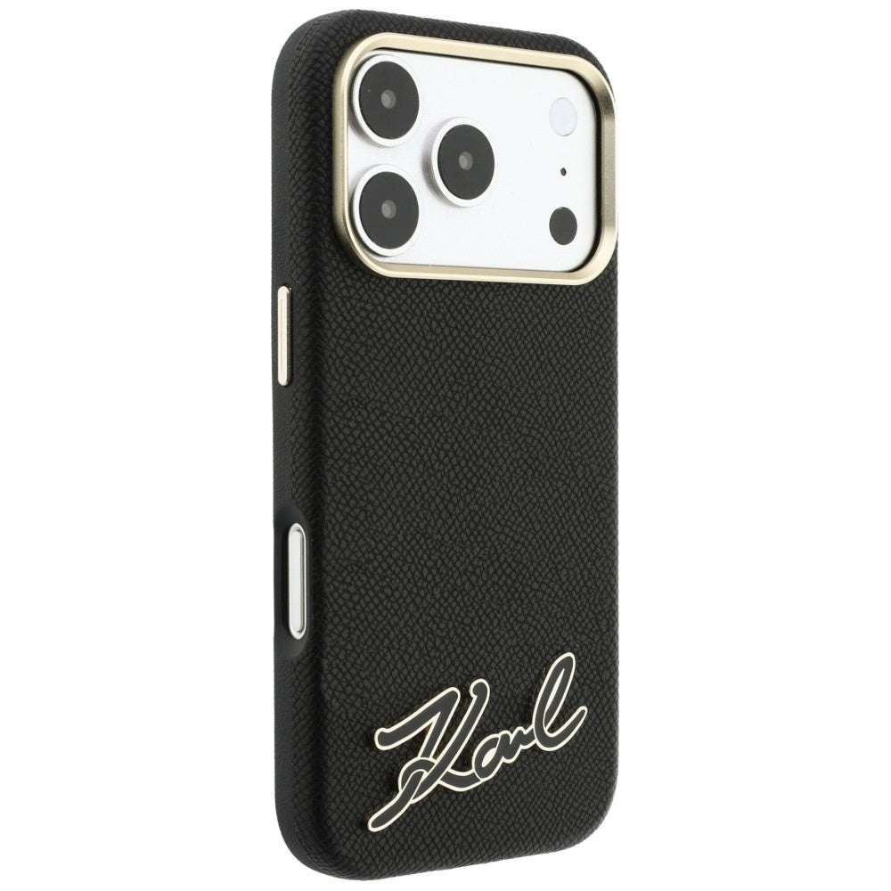 Husa MagSafe pentru Apple iPhone 18 Pro Max / 17 Pro Max, Karl Lagerfeld, Grained Resin Sign Logo, Neagra