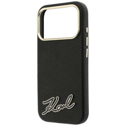 Husa MagSafe pentru Apple iPhone 18 Pro Max / 17 Pro Max, Karl Lagerfeld, Grained Resin Sign Logo, Neagra