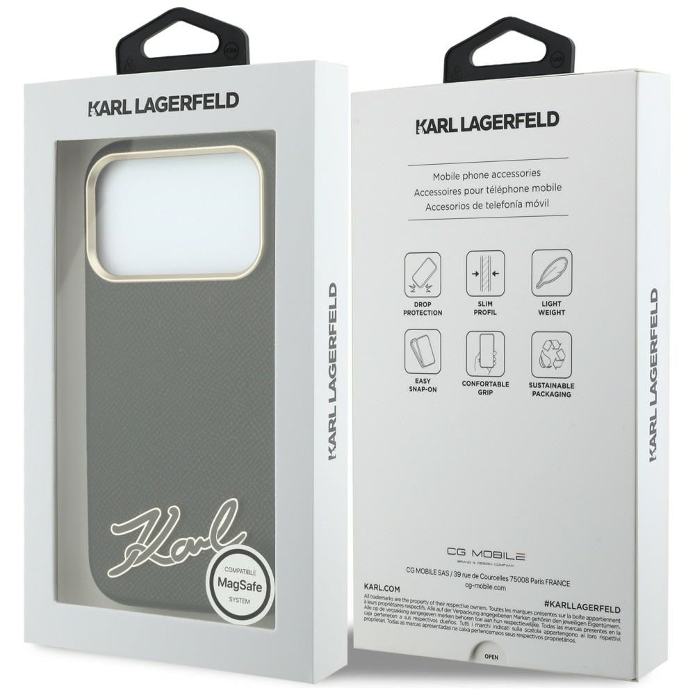 Husa MagSafe pentru Apple iPhone 18 Pro Max / 17 Pro Max, Karl Lagerfeld, Grained Resin Sign Logo, Neagra