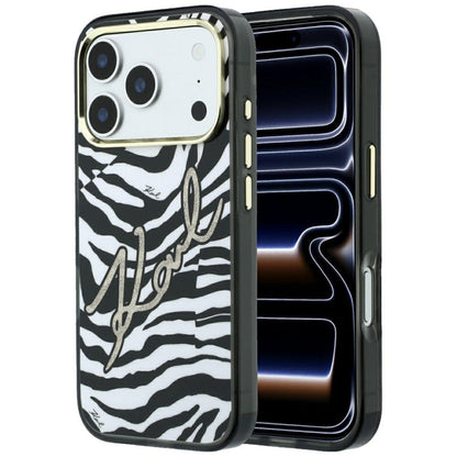 Husa MagSafe pentru Apple iPhone 18 Pro Max / 17 Pro Max, Karl Lagerfeld, HC IML Signature Zebra Glitter Gold, Neagra