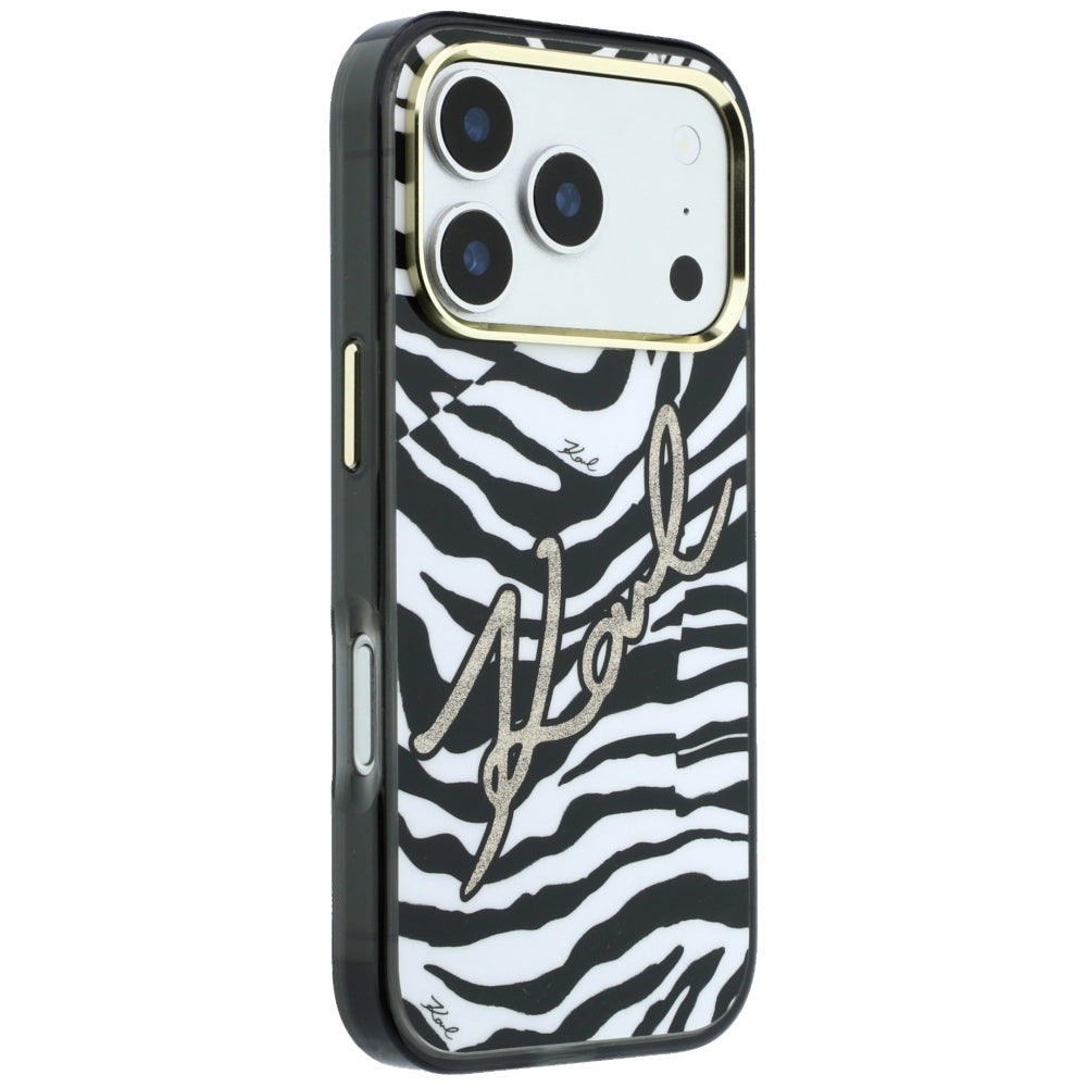 Husa MagSafe pentru Apple iPhone 18 Pro Max / 17 Pro Max, Karl Lagerfeld, HC IML Signature Zebra Glitter Gold, Neagra