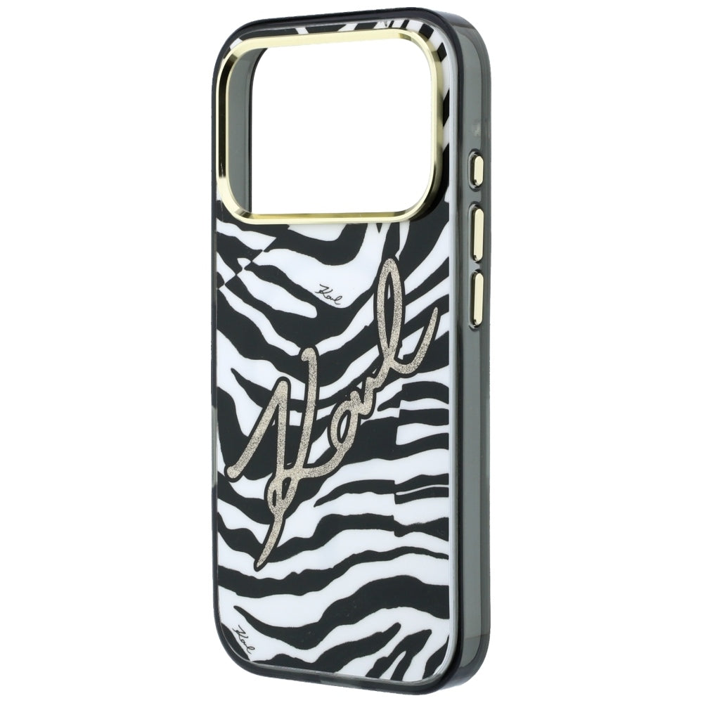 Husa MagSafe pentru Apple iPhone 18 Pro Max / 17 Pro Max, Karl Lagerfeld, HC IML Signature Zebra Glitter Gold, Neagra