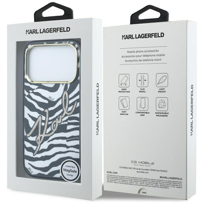 Husa MagSafe pentru Apple iPhone 18 Pro Max / 17 Pro Max, Karl Lagerfeld, HC IML Signature Zebra Glitter Gold, Neagra