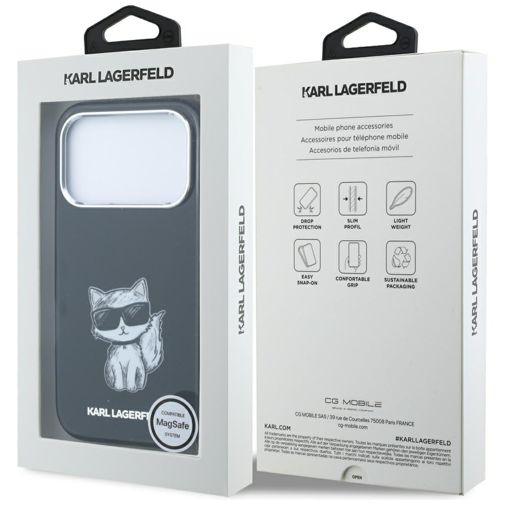 Husa MagSafe pentru Apple iPhone 18 Pro Max / 17 Pro Max, Karl Lagerfeld, IML Choupette Body Sketch Print, Neagra