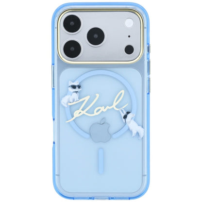 Husa MagSafe pentru Apple iPhone 18 Pro Max / 17 Pro Max, Karl Lagerfeld, IML Choupette Karl Script Logo, Bleu