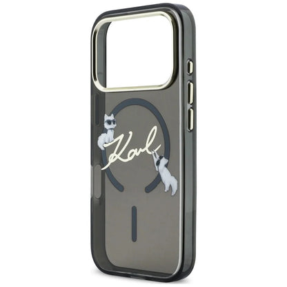Husa MagSafe pentru Apple iPhone 18 Pro Max / 17 Pro Max, Karl Lagerfeld, IML Choupette Karl Script Logo, Neagra