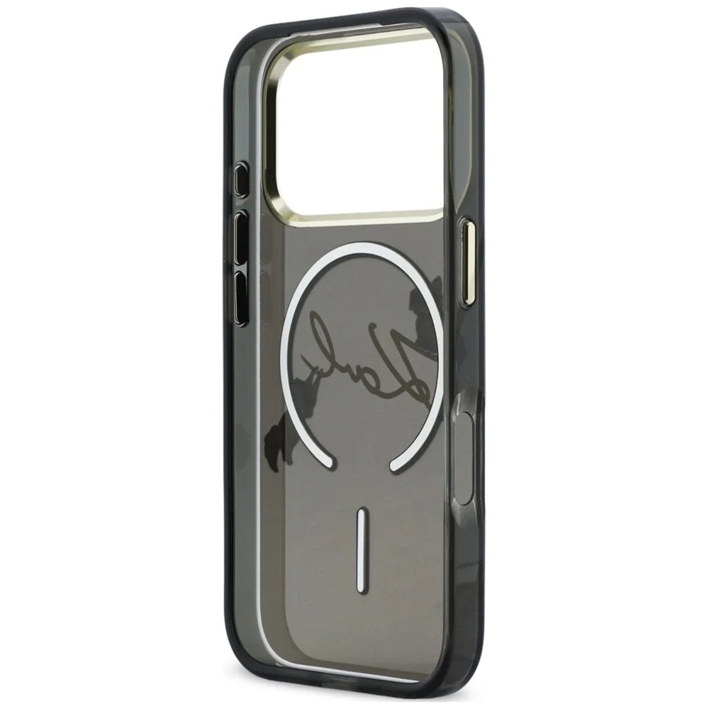 Husa MagSafe pentru Apple iPhone 18 Pro Max / 17 Pro Max, Karl Lagerfeld, IML Choupette Karl Script Logo, Neagra