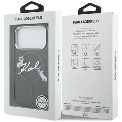 Husa MagSafe pentru Apple iPhone 18 Pro Max / 17 Pro Max, Karl Lagerfeld, IML Choupette Karl Script Logo, Neagra