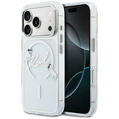 Husa MagSafe pentru Apple iPhone 18 Pro Max / 17 Pro Max, Karl Lagerfeld, IML Choupette Karl Script Logo, Transparenta