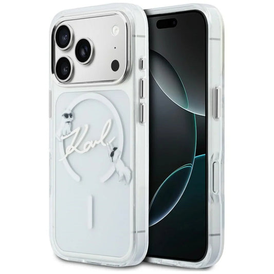 Husa MagSafe pentru Apple iPhone 18 Pro Max / 17 Pro Max, Karl Lagerfeld, IML Choupette Karl Script Logo, Transparenta