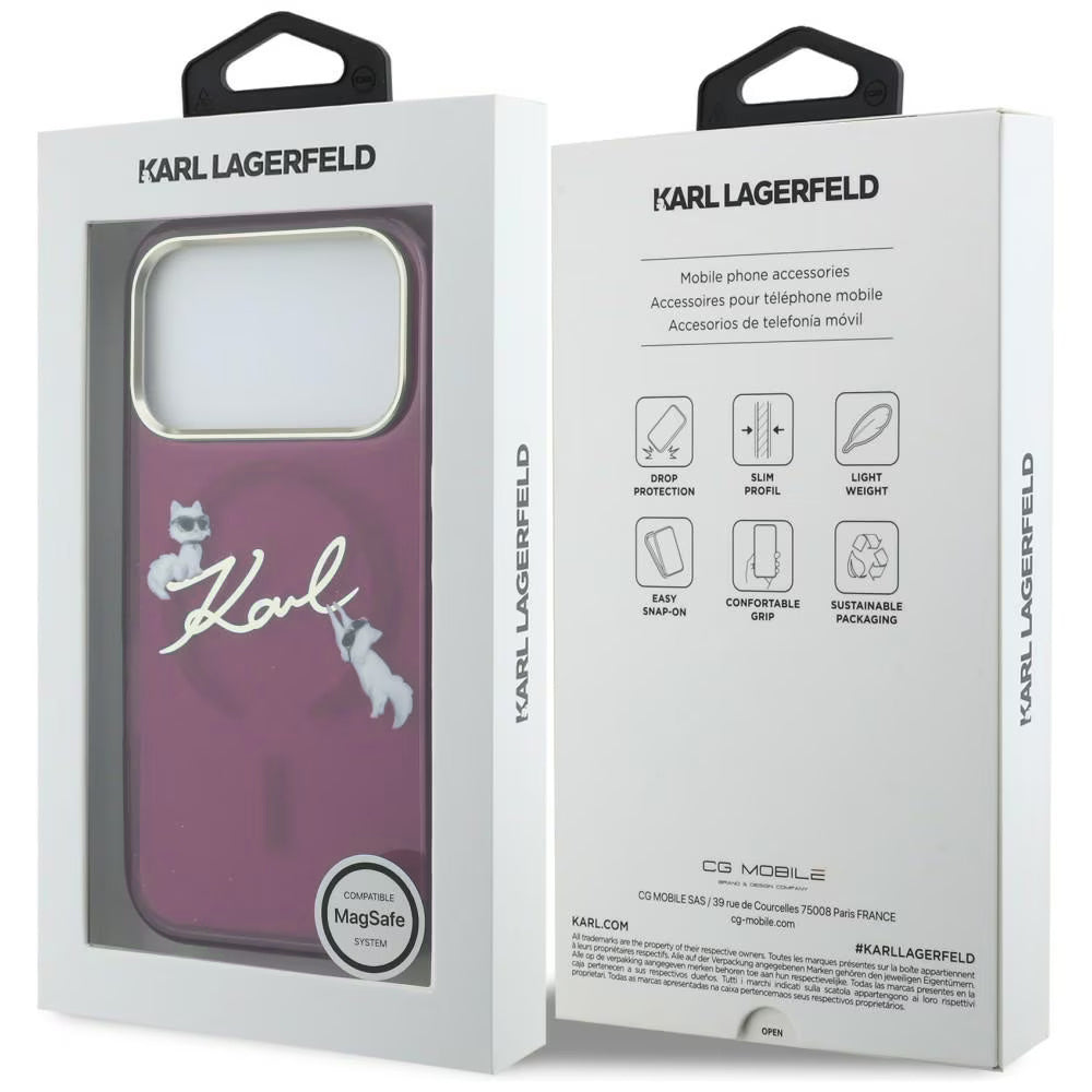 Husa MagSafe pentru Apple iPhone 18 Pro Max / 17 Pro Max, Karl Lagerfeld, IML Choupette Karl Script Logo, Visinie