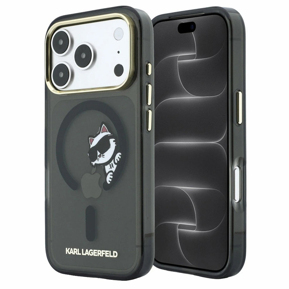 Husa MagSafe pentru Apple iPhone 18 Pro Max / 17 Pro Max, Karl Lagerfeld, IML Peekaboo Print and Metal Frame, Neagra