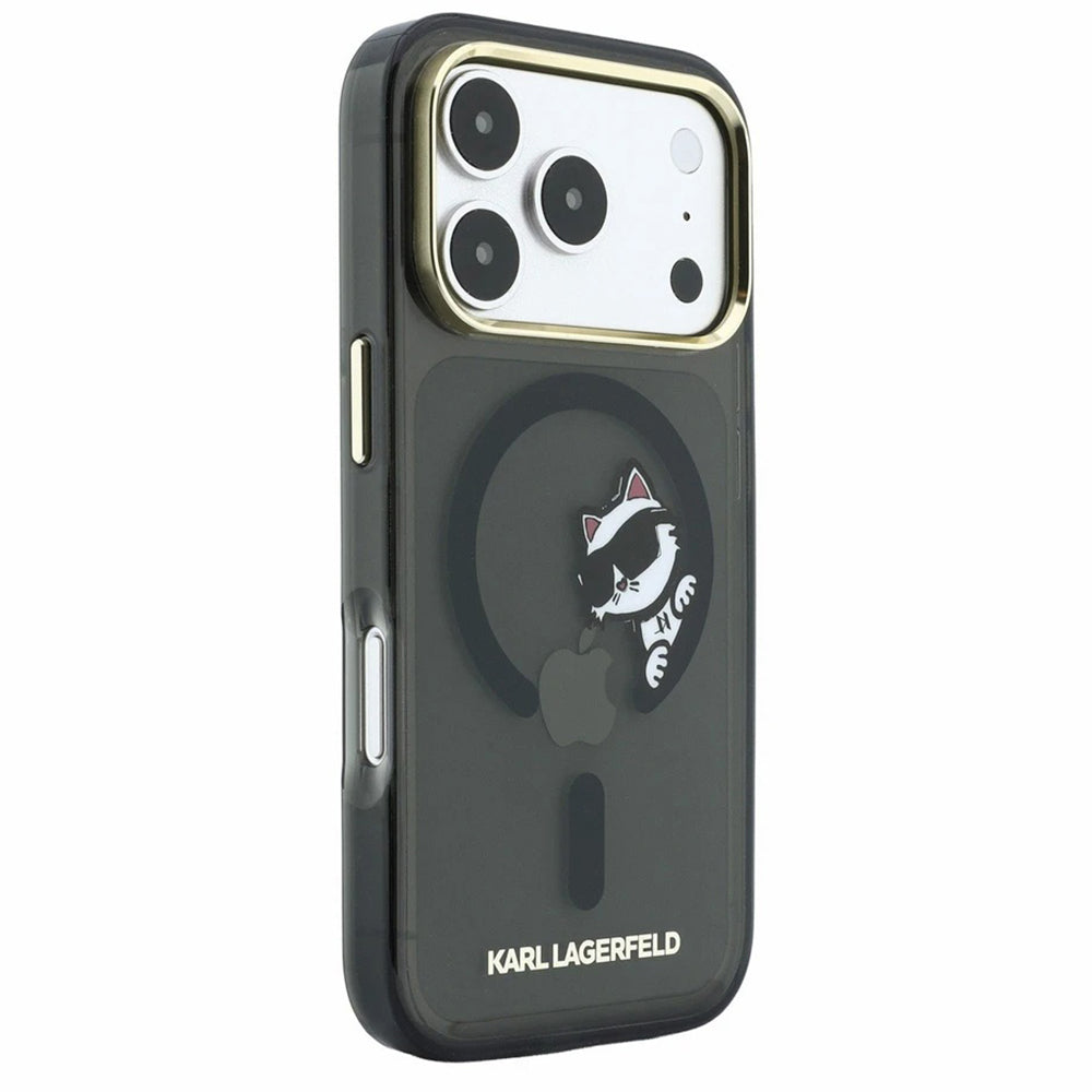 Husa MagSafe pentru Apple iPhone 18 Pro Max / 17 Pro Max, Karl Lagerfeld, IML Peekaboo Print and Metal Frame, Neagra