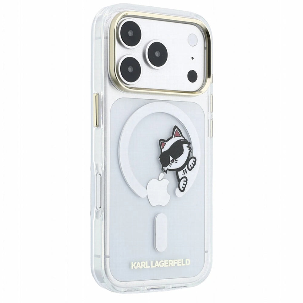 Husa MagSafe pentru Apple iPhone 18 Pro Max / 17 Pro Max, Karl Lagerfeld, IML Peekaboo Print and Metal Frame, Transparenta