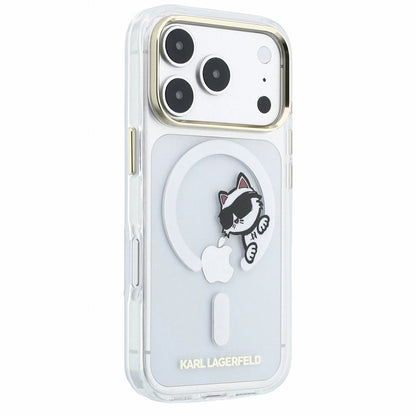 Husa MagSafe pentru Apple iPhone 18 Pro Max / 17 Pro Max, Karl Lagerfeld, IML Peekaboo Print and Metal Frame, Transparenta