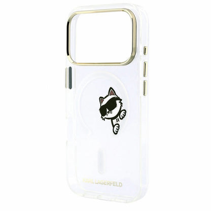 Husa MagSafe pentru Apple iPhone 18 Pro Max / 17 Pro Max, Karl Lagerfeld, IML Peekaboo Print and Metal Frame, Transparenta