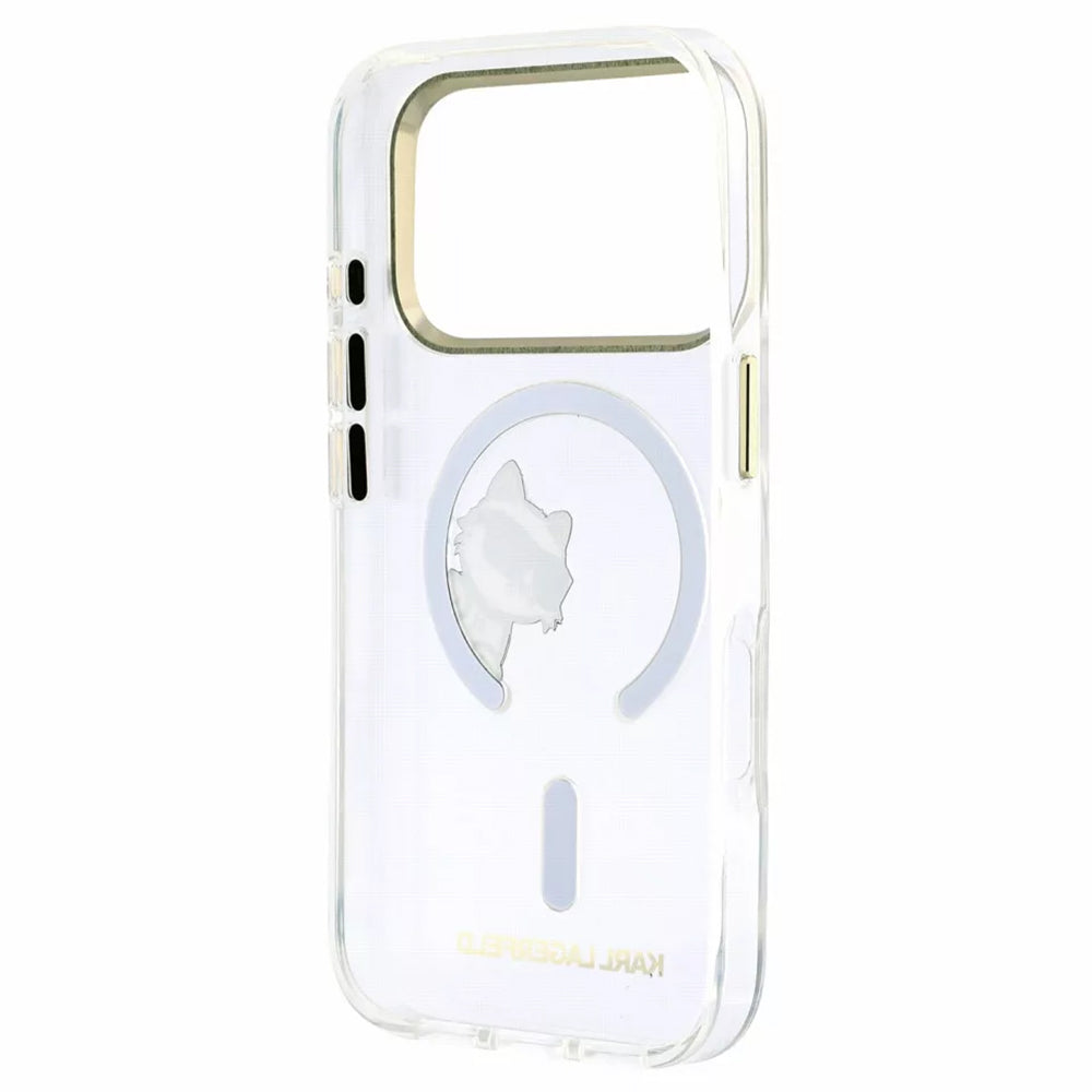 Husa MagSafe pentru Apple iPhone 18 Pro Max / 17 Pro Max, Karl Lagerfeld, IML Peekaboo Print and Metal Frame, Transparenta