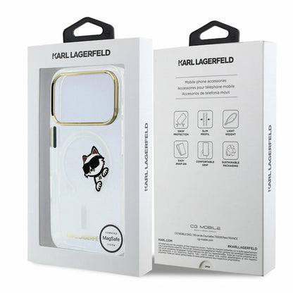Husa MagSafe pentru Apple iPhone 18 Pro Max / 17 Pro Max, Karl Lagerfeld, IML Peekaboo Print and Metal Frame, Transparenta