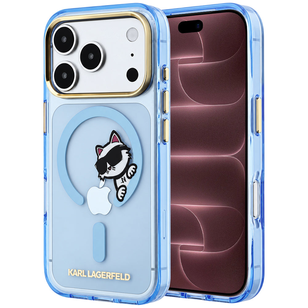 Husa MagSafe pentru Apple iPhone 18 Pro Max / 17 Pro Max, Karl Lagerfeld, IML Peekaboo Print and Metal Frame, Bleu
