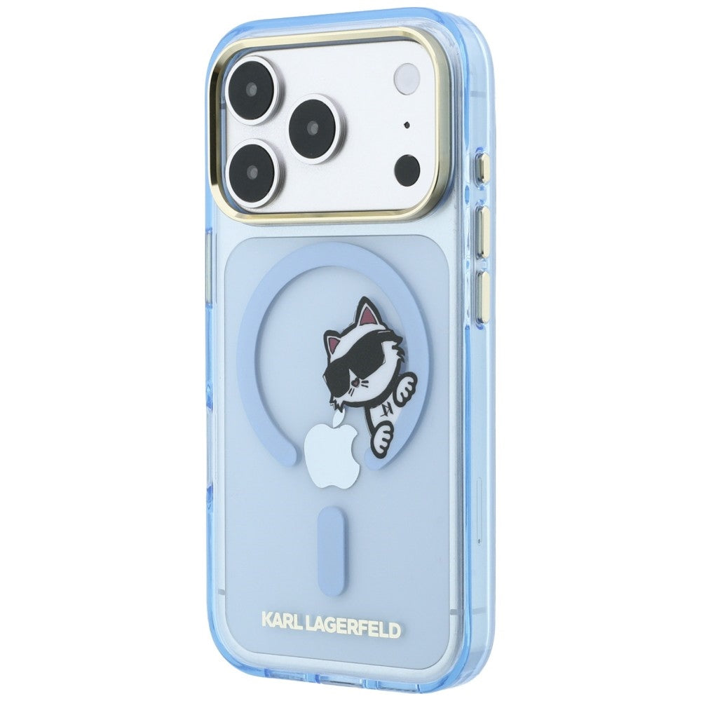 Husa MagSafe pentru Apple iPhone 18 Pro Max / 17 Pro Max, Karl Lagerfeld, IML Peekaboo Print and Metal Frame, Bleu