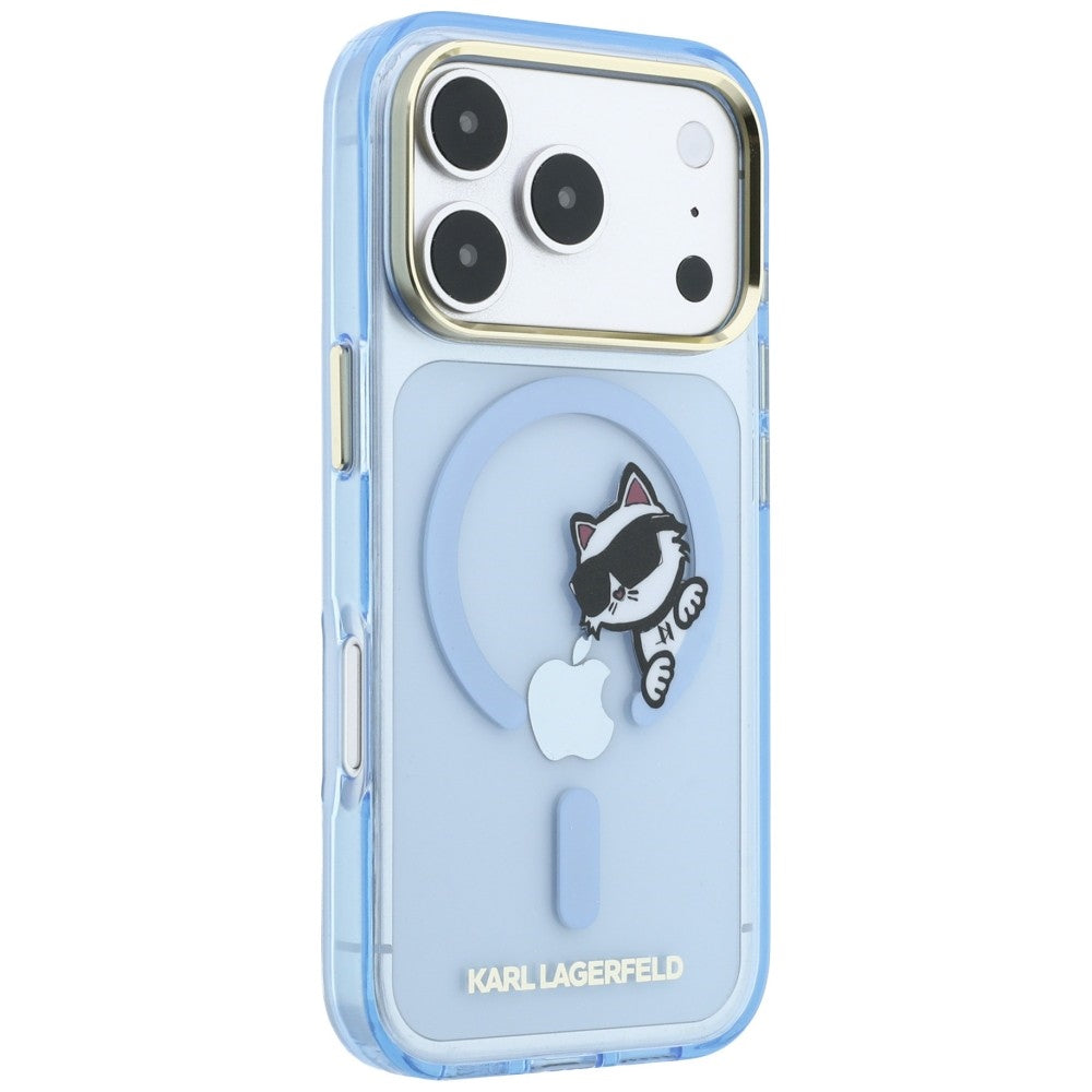 Husa MagSafe pentru Apple iPhone 18 Pro Max / 17 Pro Max, Karl Lagerfeld, IML Peekaboo Print and Metal Frame, Bleu