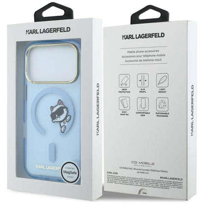 Husa MagSafe pentru Apple iPhone 18 Pro Max / 17 Pro Max, Karl Lagerfeld, IML Peekaboo Print and Metal Frame, Bleu