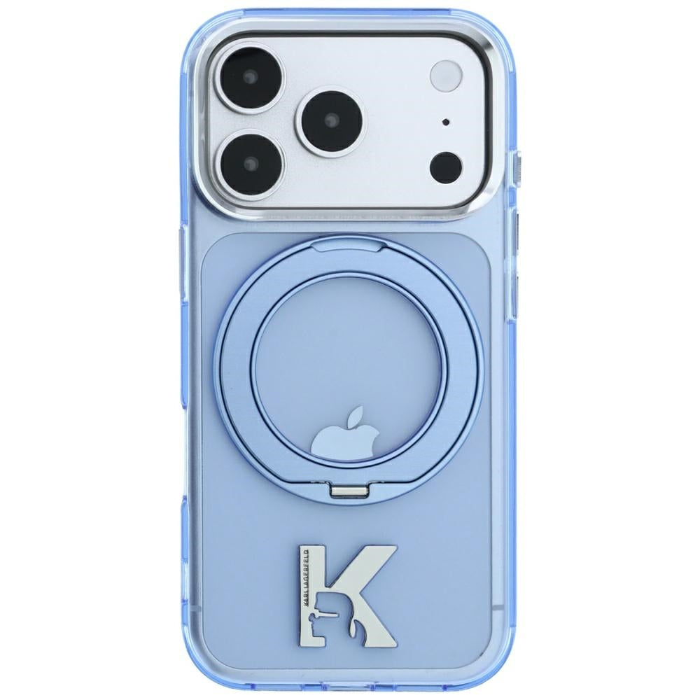 Husa MagSafe pentru Apple iPhone 18 Pro Max / 17 Pro Max, Karl Lagerfeld, IML Ring Stand Kameo Metal, Albastra