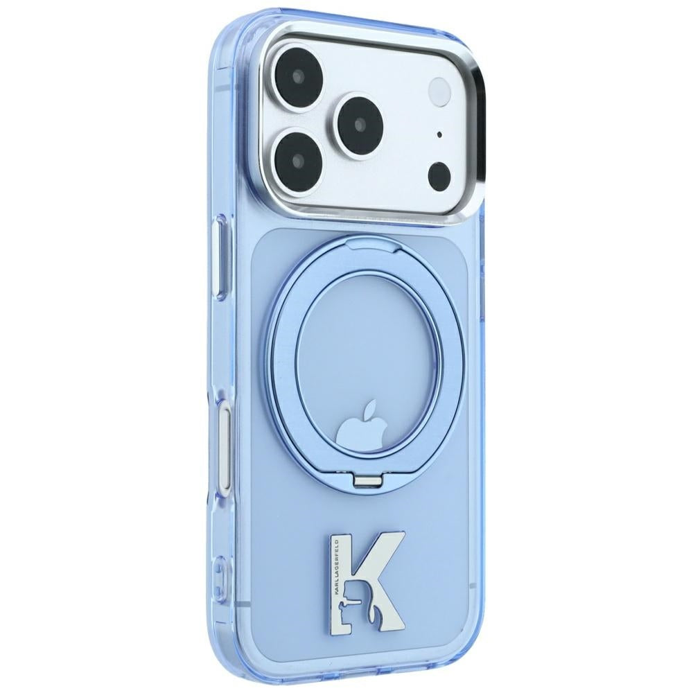 Husa MagSafe pentru Apple iPhone 18 Pro Max / 17 Pro Max, Karl Lagerfeld, IML Ring Stand Kameo Metal, Albastra