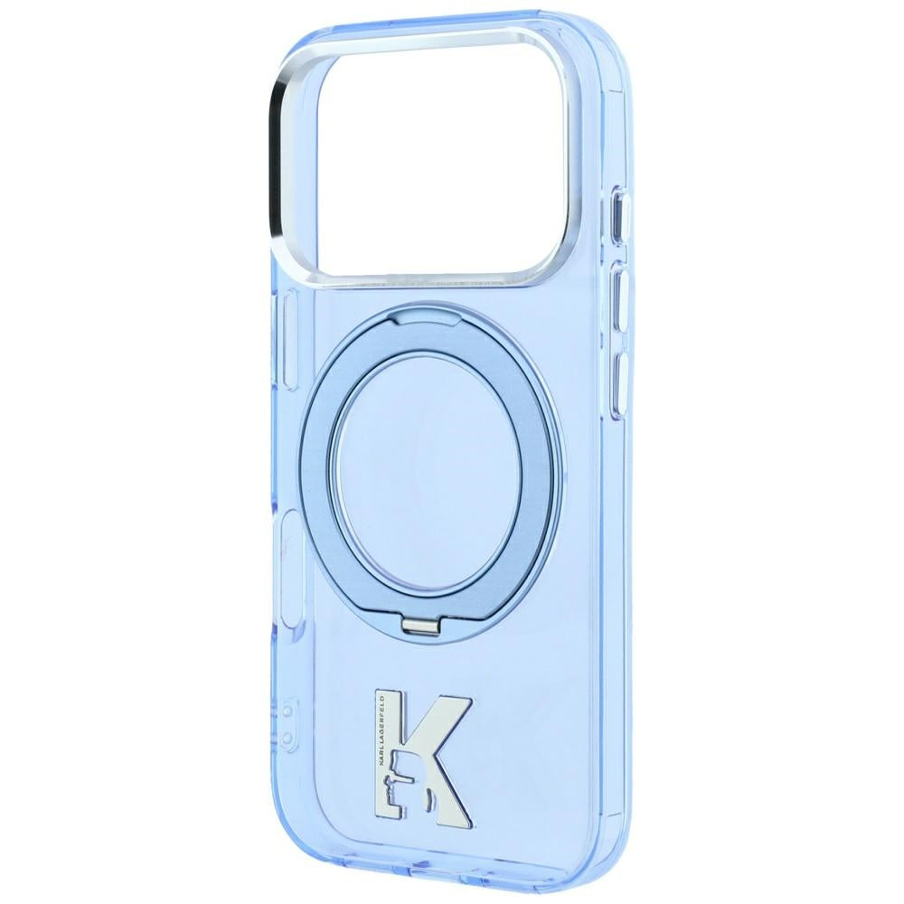 Husa MagSafe pentru Apple iPhone 18 Pro Max / 17 Pro Max, Karl Lagerfeld, IML Ring Stand Kameo Metal, Albastra