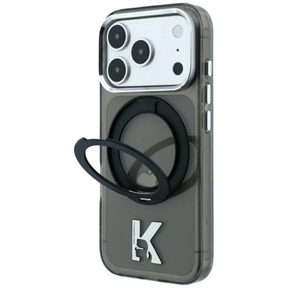 Husa MagSafe pentru Apple iPhone 18 Pro Max / 17 Pro Max, Karl Lagerfeld, IML Ring Stand Kameo Metal, Neagra