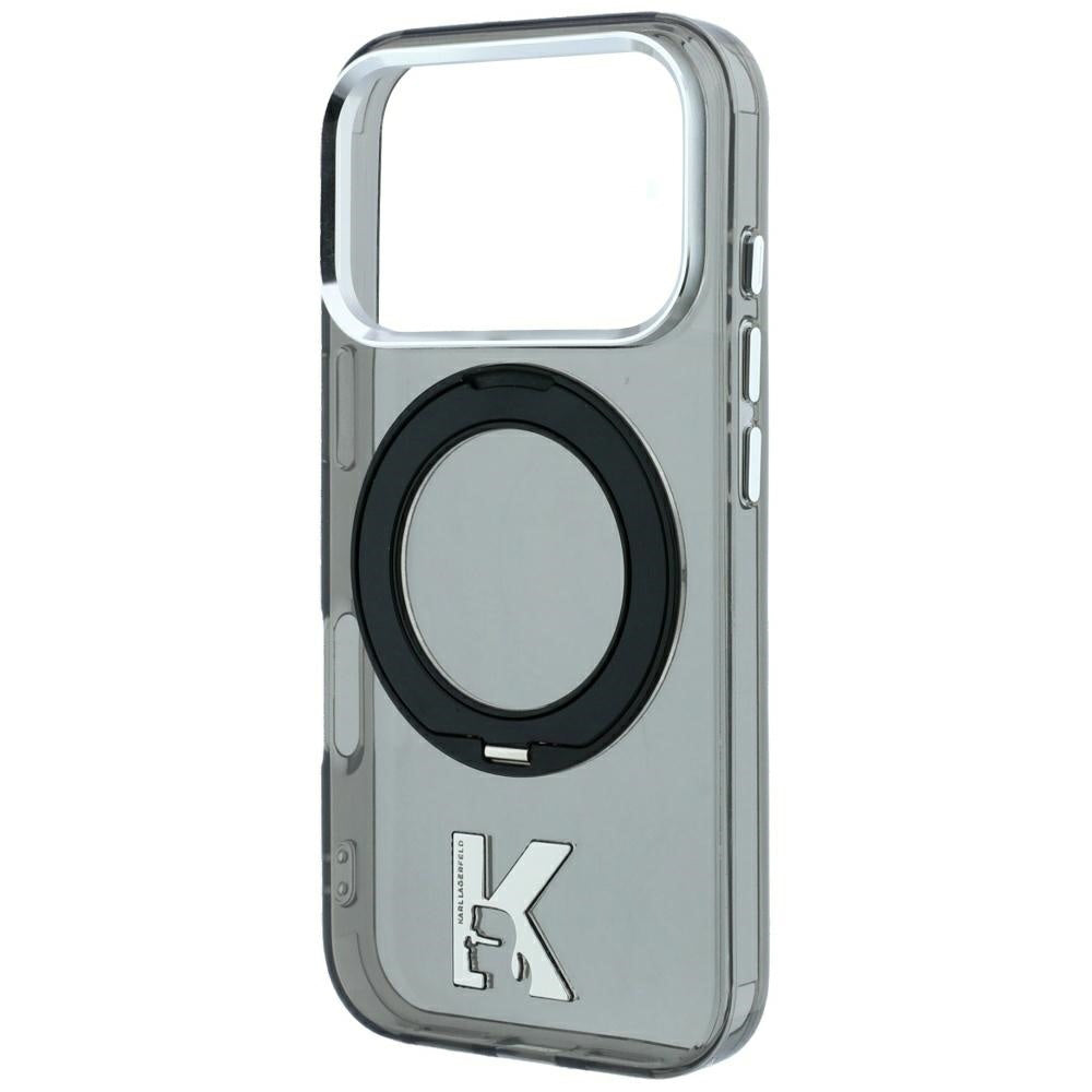 Husa MagSafe pentru Apple iPhone 18 Pro Max / 17 Pro Max, Karl Lagerfeld, IML Ring Stand Kameo Metal, Neagra