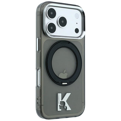 Husa MagSafe pentru Apple iPhone 18 Pro Max / 17 Pro Max, Karl Lagerfeld, IML Ring Stand Kameo Metal, Neagra