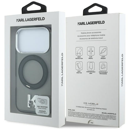 Husa MagSafe pentru Apple iPhone 18 Pro Max / 17 Pro Max, Karl Lagerfeld, IML Ring Stand Kameo Metal, Neagra
