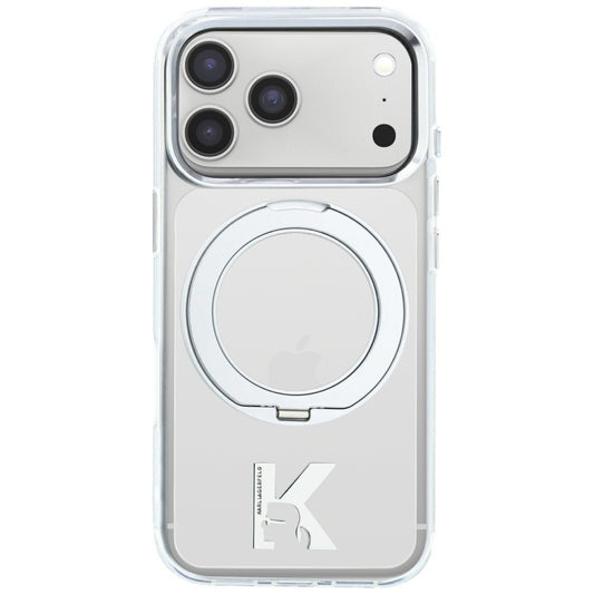 Husa MagSafe pentru Apple iPhone 18 Pro Max / 17 Pro Max, Karl Lagerfeld, IML Ring Stand Kameo Metal, Transparenta