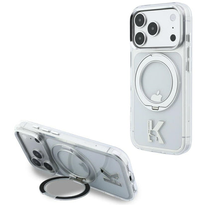Husa MagSafe pentru Apple iPhone 18 Pro Max / 17 Pro Max, Karl Lagerfeld, IML Ring Stand Kameo Metal, Transparenta