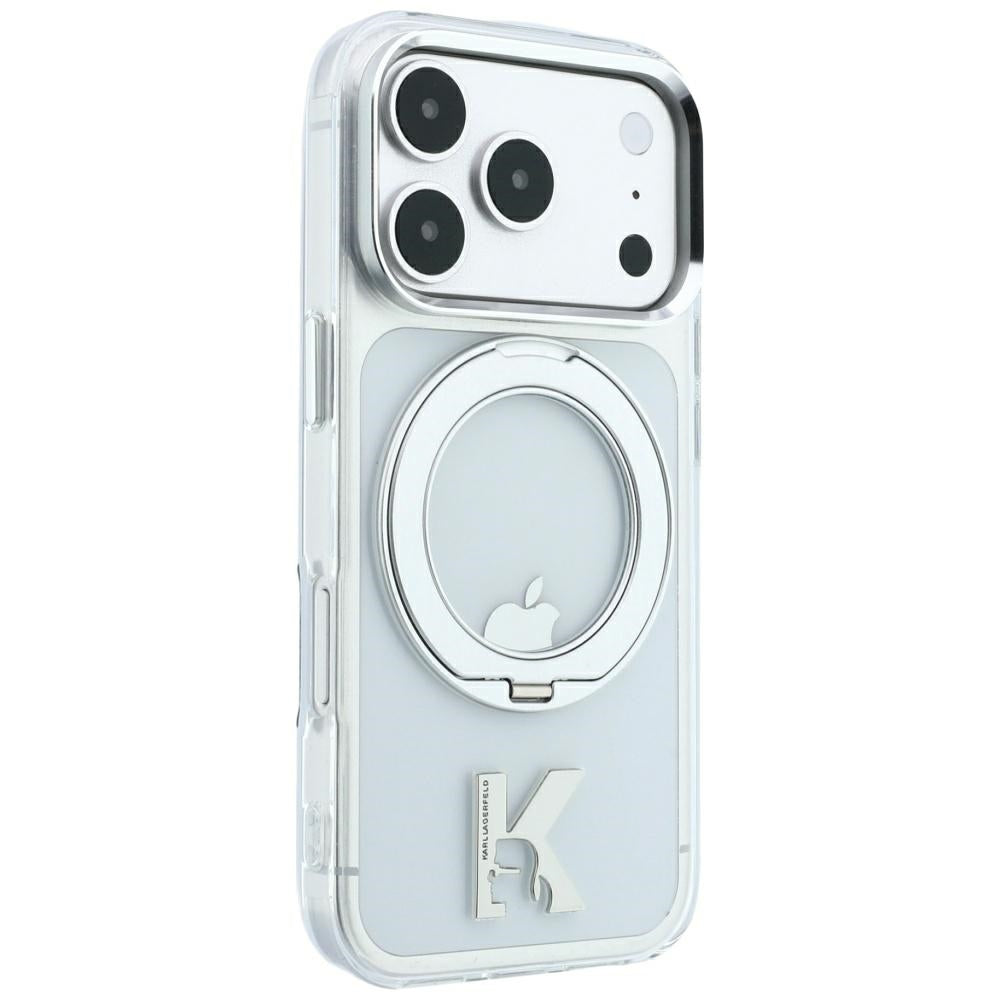 Husa MagSafe pentru Apple iPhone 18 Pro Max / 17 Pro Max, Karl Lagerfeld, IML Ring Stand Kameo Metal, Transparenta