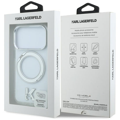Husa MagSafe pentru Apple iPhone 18 Pro Max / 17 Pro Max, Karl Lagerfeld, IML Ring Stand Kameo Metal, Transparenta