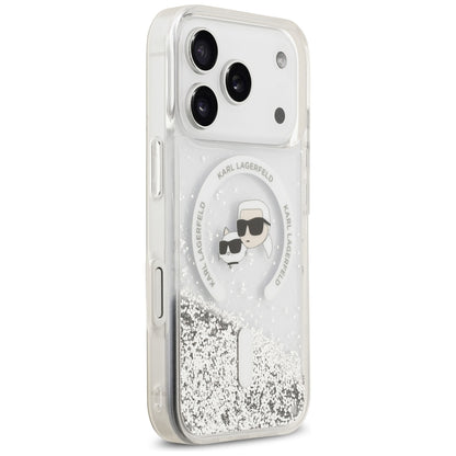 Husa MagSafe pentru Apple iPhone 18 Pro Max / 17 Pro Max, Karl Lagerfeld, Liquid Glitter Karl & Choupette Head's, Transparenta