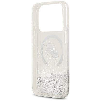Husa MagSafe pentru Apple iPhone 18 Pro Max / 17 Pro Max, Karl Lagerfeld, Liquid Glitter Karl & Choupette Head's, Transparenta