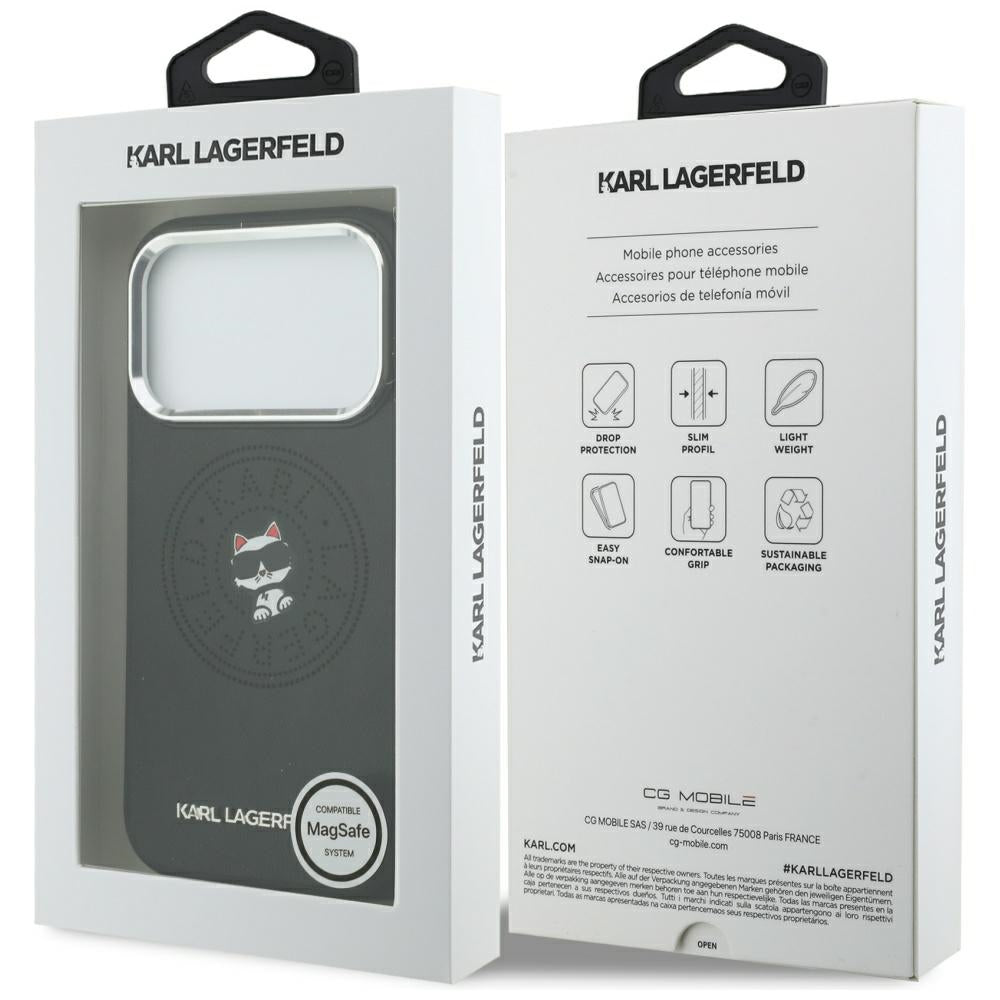 Husa MagSafe pentru Apple iPhone 18 Pro Max / 17 Pro Max, Karl Lagerfeld, Point and Choupette Sketch, Neagra
