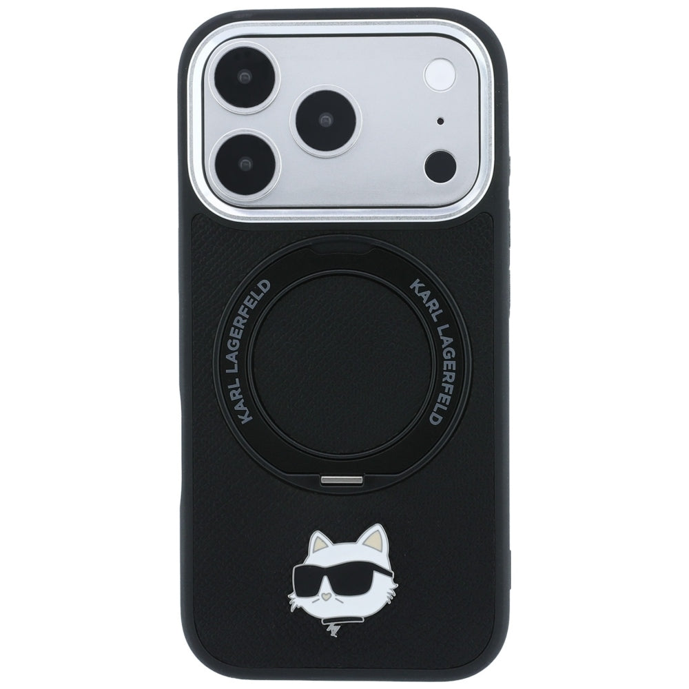 Husa MagSafe pentru Apple iPhone 18 Pro Max / 17 Pro Max, Karl Lagerfeld, Ring Stand 360 Choupette Pin, Neagra