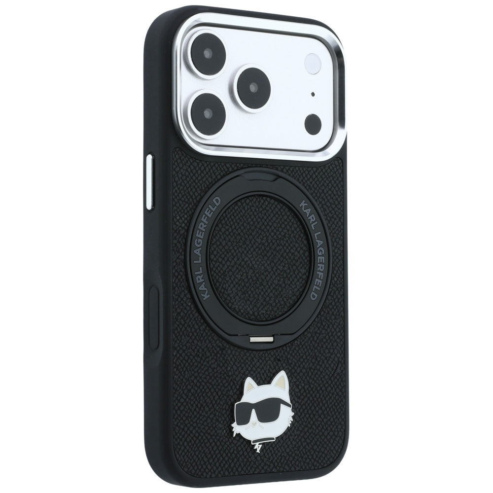Husa MagSafe pentru Apple iPhone 18 Pro Max / 17 Pro Max, Karl Lagerfeld, Ring Stand 360 Choupette Pin, Neagra