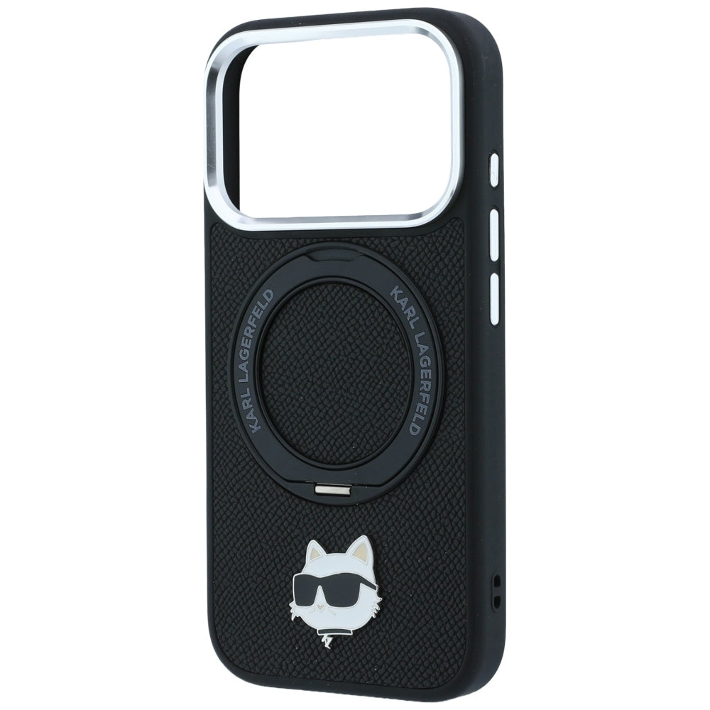Husa MagSafe pentru Apple iPhone 18 Pro Max / 17 Pro Max, Karl Lagerfeld, Ring Stand 360 Choupette Pin, Neagra