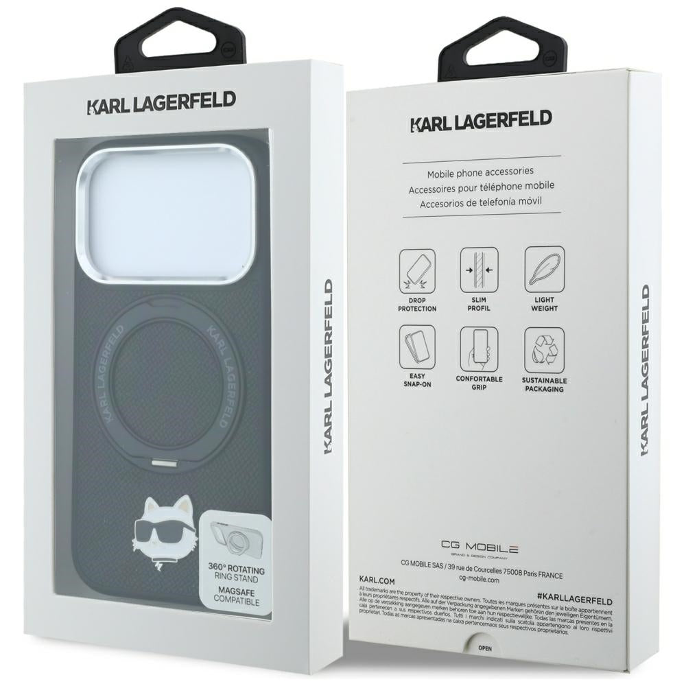Husa MagSafe pentru Apple iPhone 18 Pro Max / 17 Pro Max, Karl Lagerfeld, Ring Stand 360 Choupette Pin, Neagra