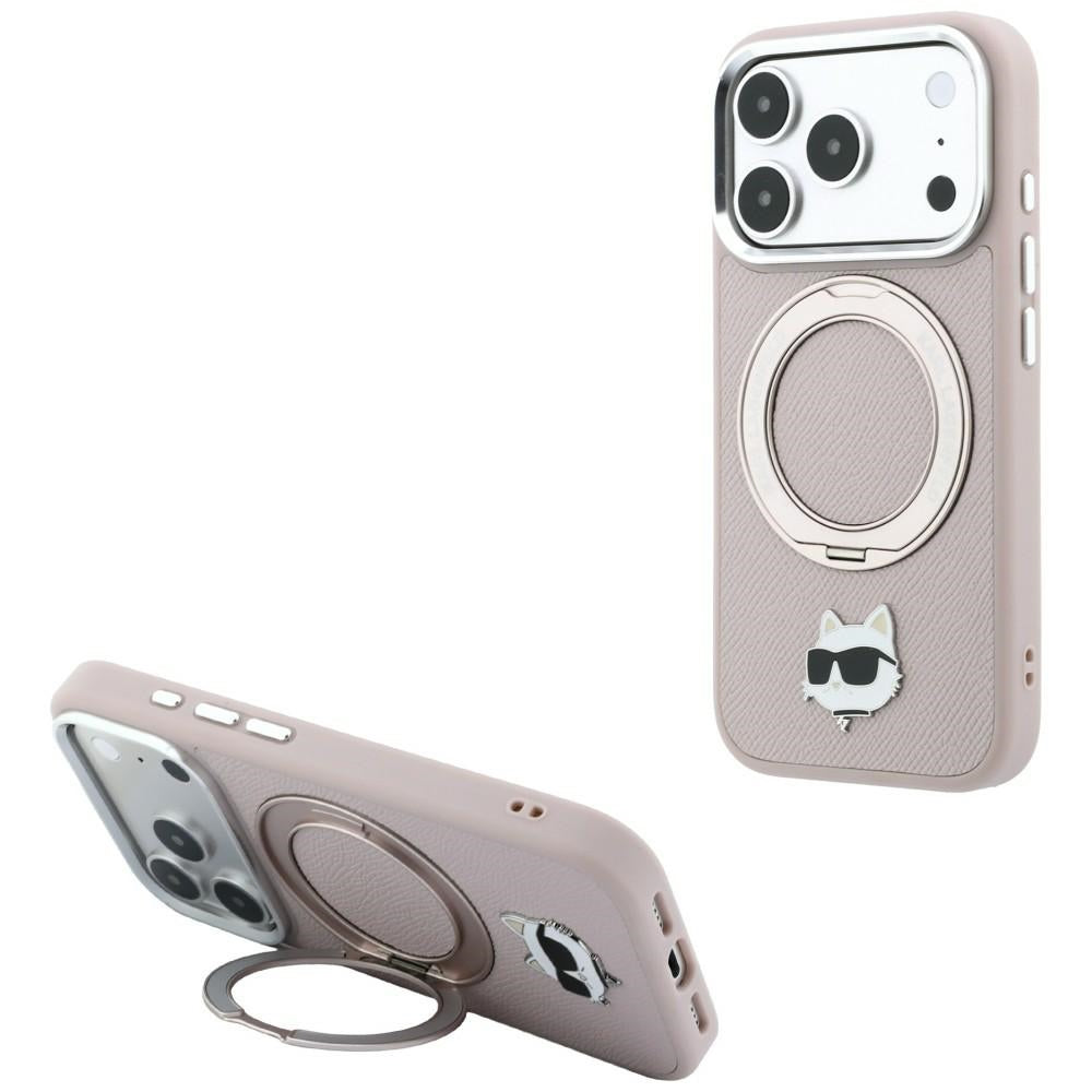 Husa MagSafe pentru Apple iPhone 18 Pro Max / 17 Pro Max, Karl Lagerfeld, Ring Stand 360 Choupette Pin, Roz